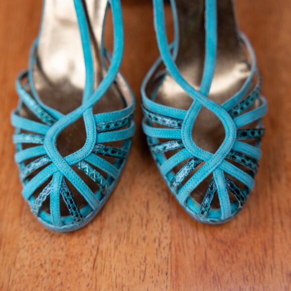 Dolce & Gabbana Turquoise Snake Strappy Heels – Italian Luxury, Size 38.5 - Picture 5 of 14